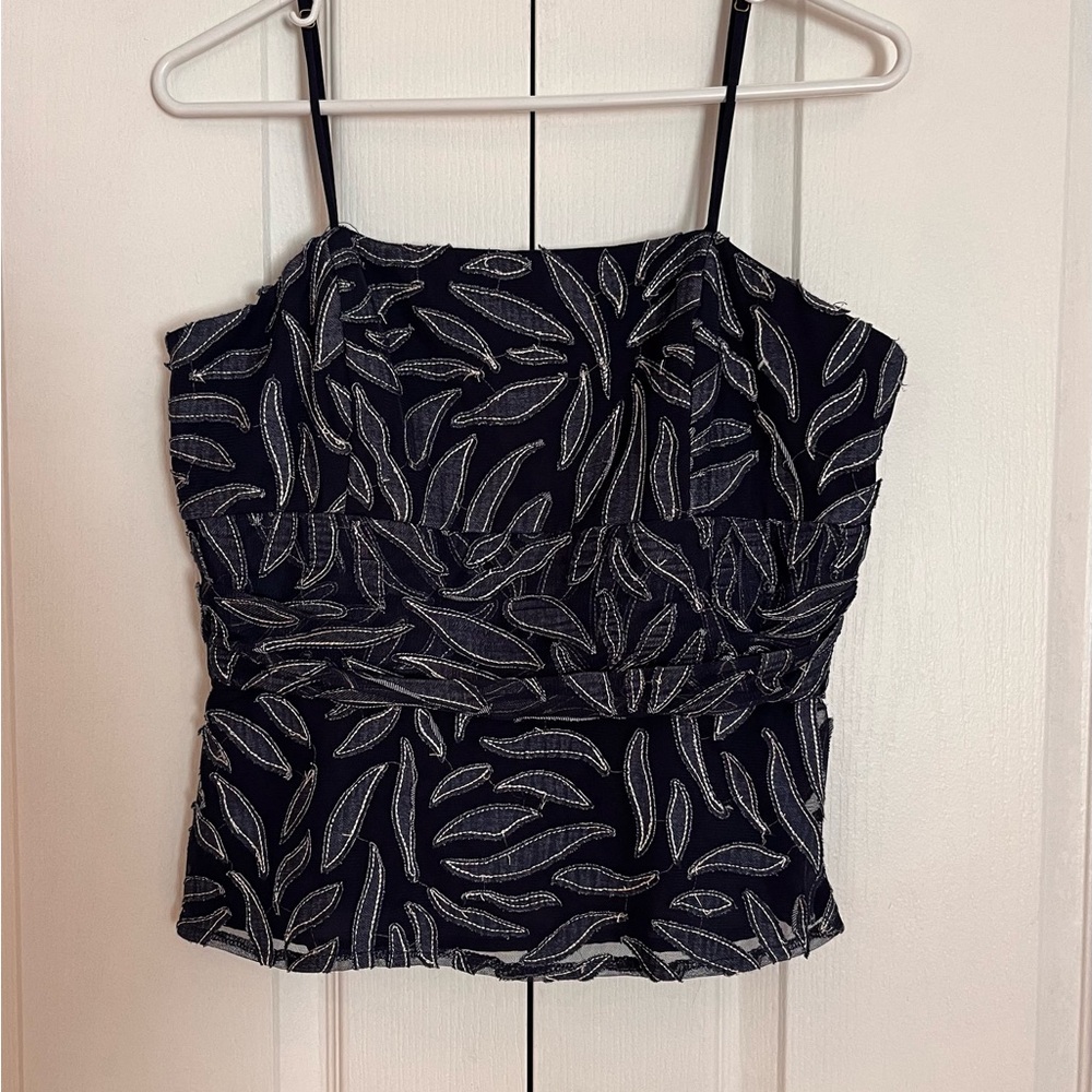 Leaf Print Black and White Women's Top